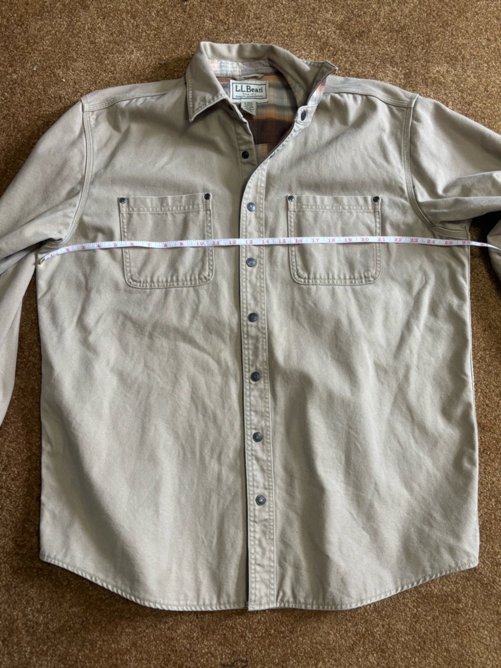 L.L.Bean Tan Canvas snap button Jacket - Picture 7 of 11
